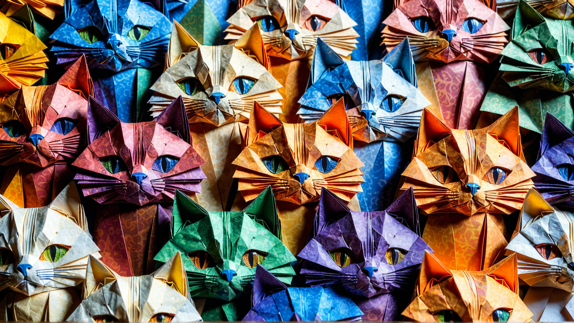 AI generated wallpaper featuring origami, cats, art