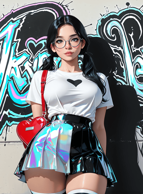 woman, glasses, heart, skirt, bag
