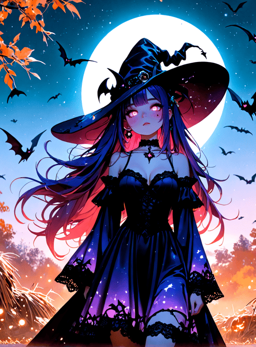 witch, pumpkin, bat, tree, moon, halloween