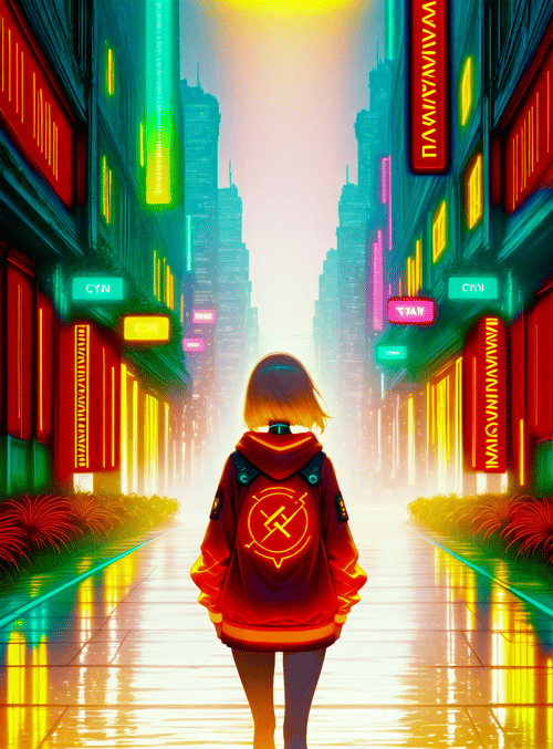 girl, city, neon