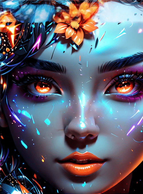 woman, flowers, glowing