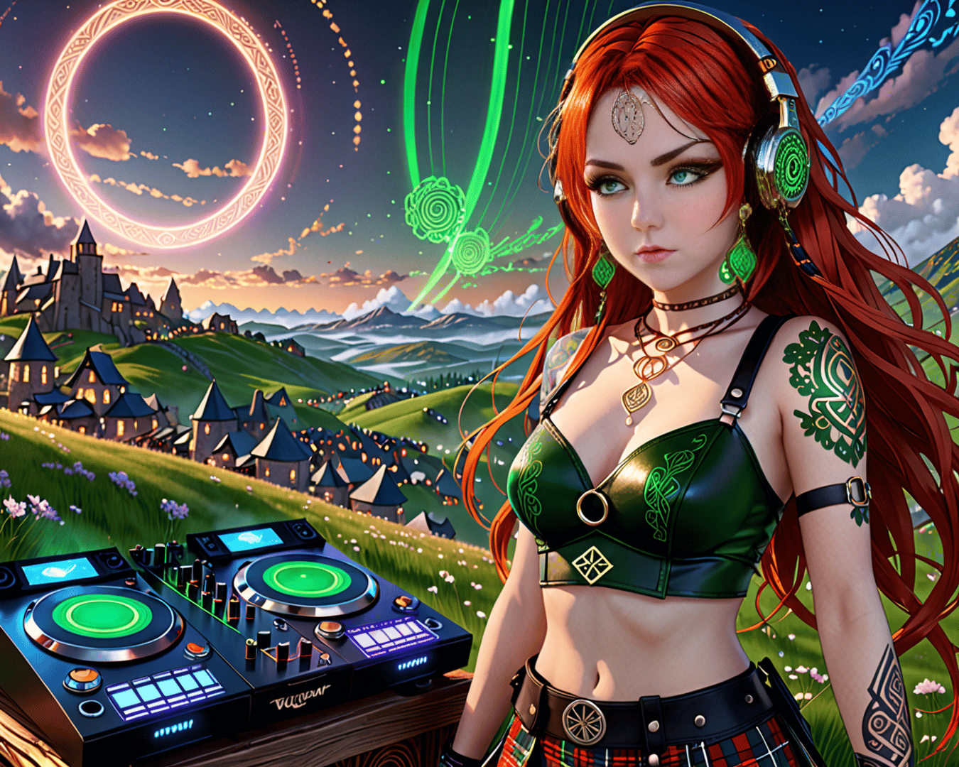 AI generated wallpaper featuring dj, woman, celtic