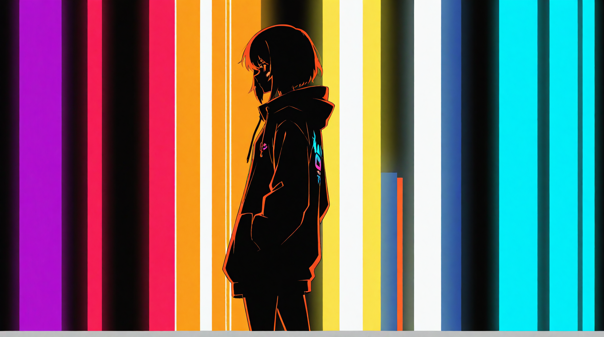 AI generated wallpaper featuring anime character, silhouette, hoodie