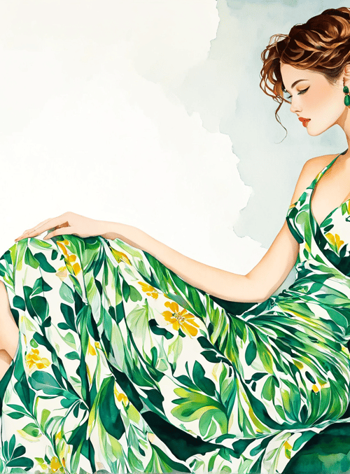 woman, dress, flowers, chair