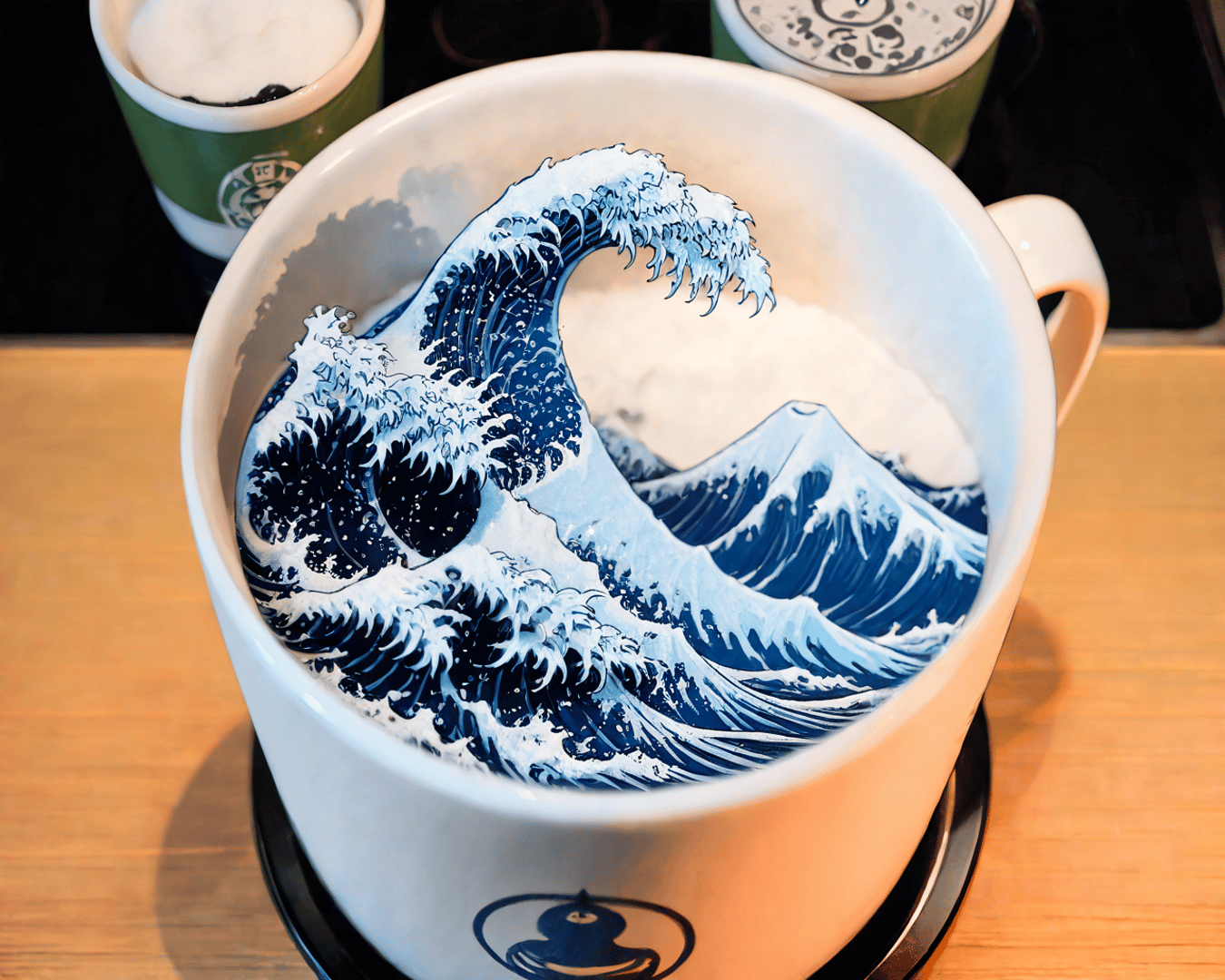 AI generated wallpaper featuring wave, cup, mug