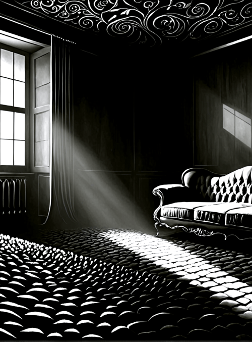 sofa, window, curtains, candlestick, ceiling, floor, radiator, candle, wall, carpet