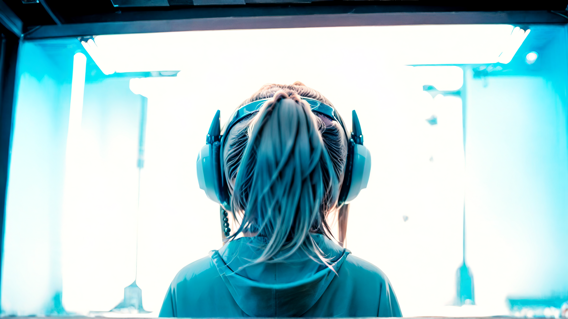 AI generated wallpaper featuring person, headphones, vr