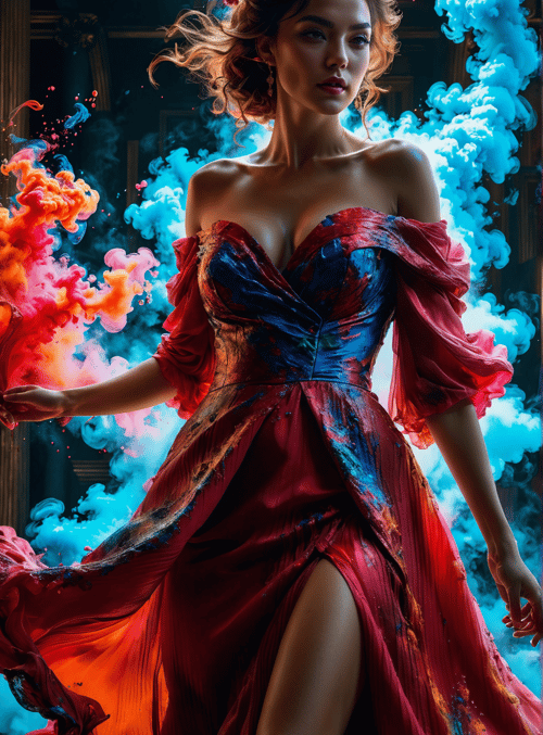woman, dress, smoke, hair, gown