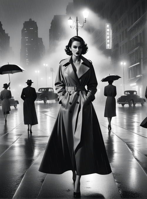 woman, city, rain