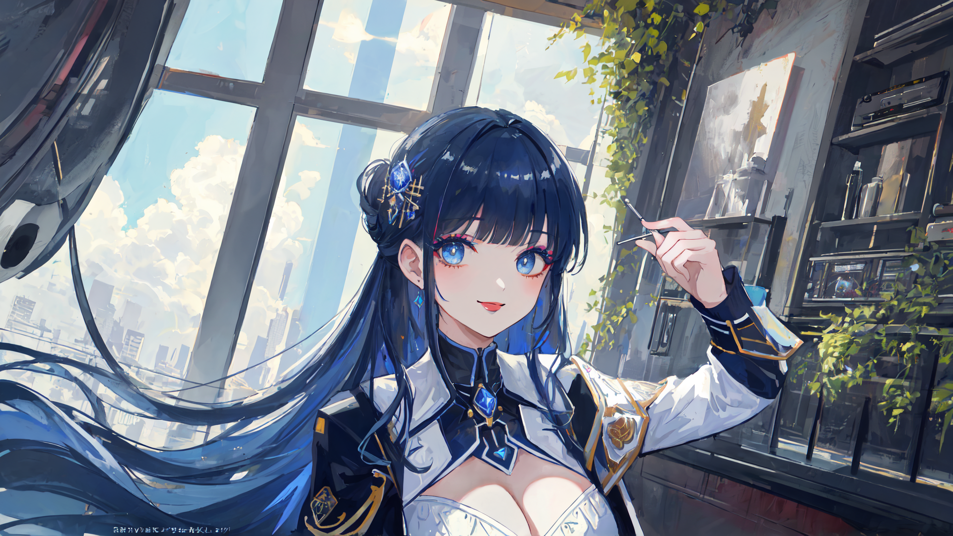 AI generated wallpaper featuring anime girl, gaming, cosplay, window