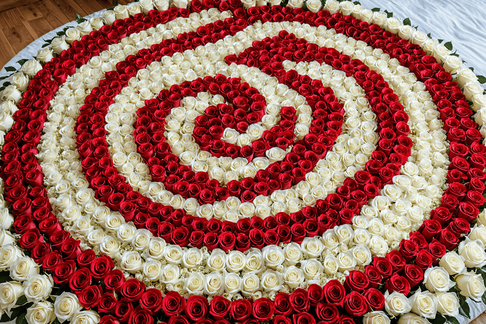 AI generated wallpaper featuring roses, flower arrangement, circular pattern