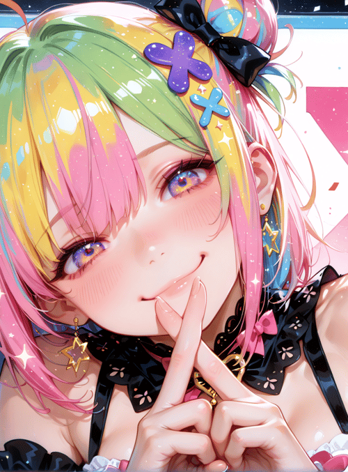 girl, anime, character, celebration, bow, stars, confetti