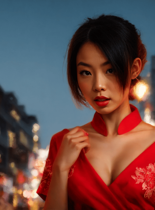 woman, lanterns, street