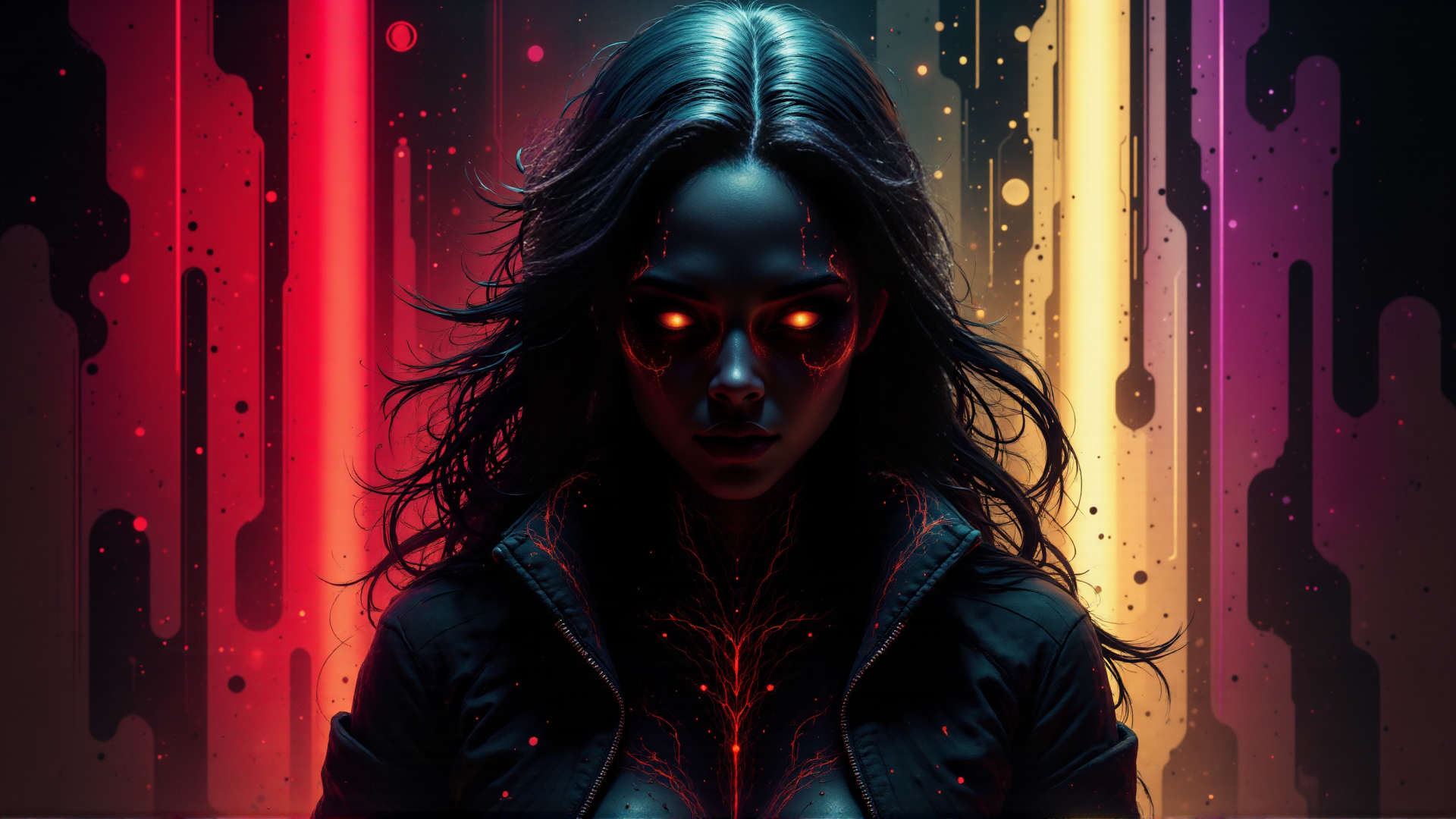 AI generated wallpaper featuring woman, neon, cyberpunk