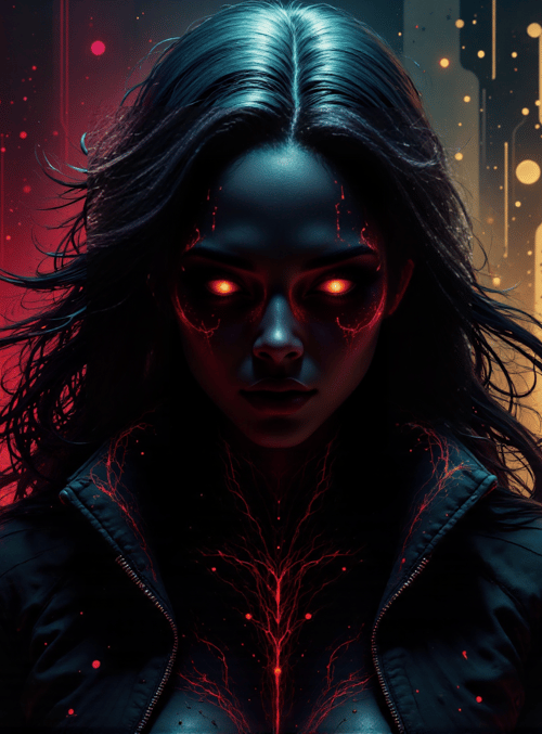 woman, neon, cyberpunk