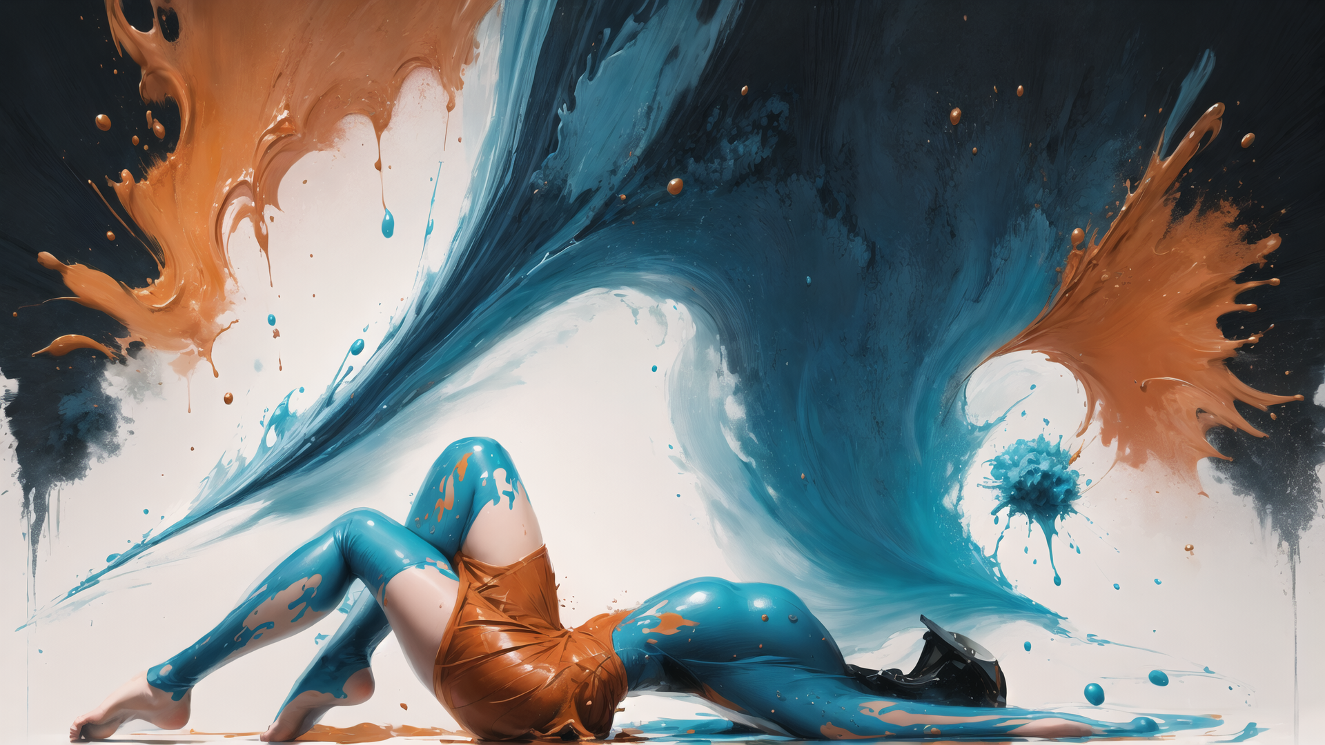 AI generated wallpaper featuring figure, paint, wave