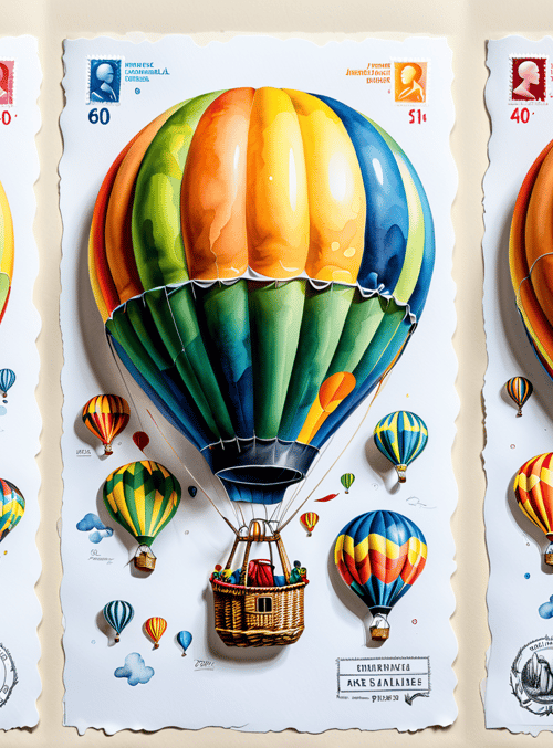 hot air balloon, stamp, illustration