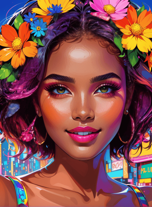 woman, flowers, city