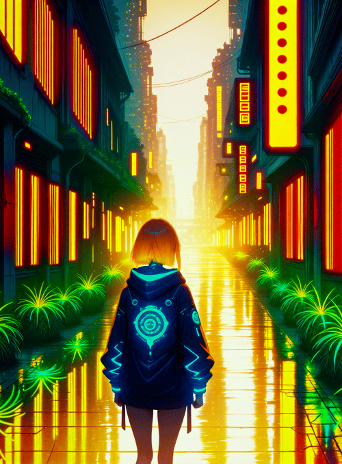 person, street, neon