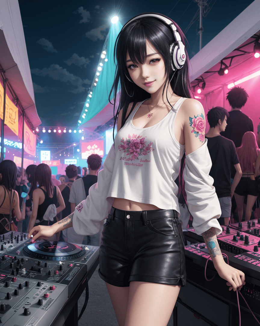 AI generated wallpaper featuring dj, woman, music