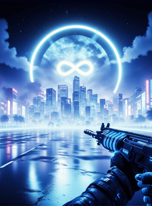 gun, city, neon