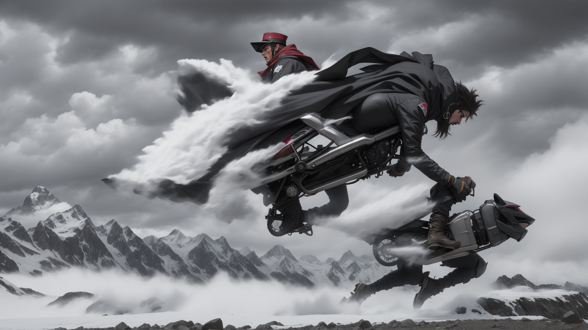 AI generated wallpaper featuring motorcycle, riders, cape