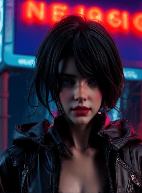 woman, neon, city