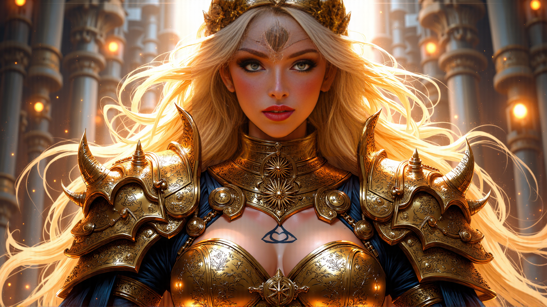 AI generated wallpaper featuring queen, armor, goddess