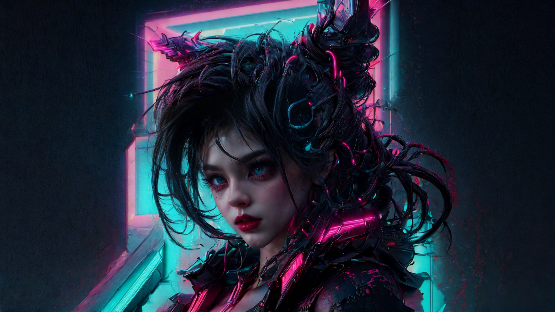 AI generated wallpaper featuring cyberpunk, woman, neon