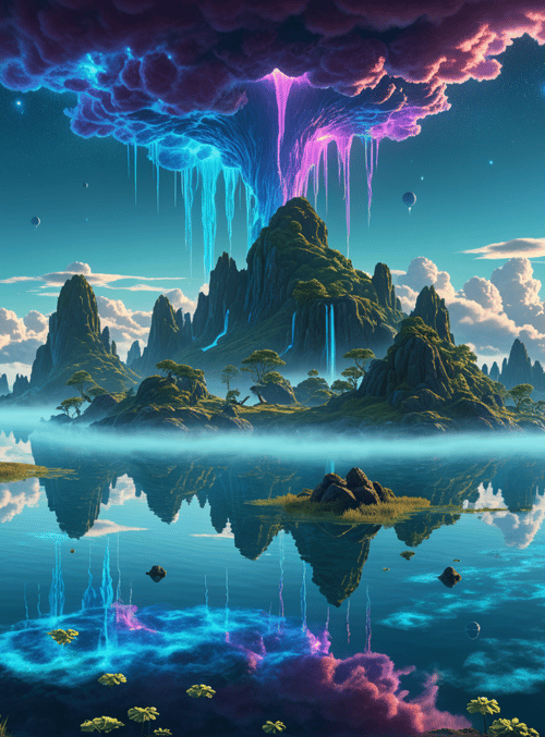 mountains, lake, clouds