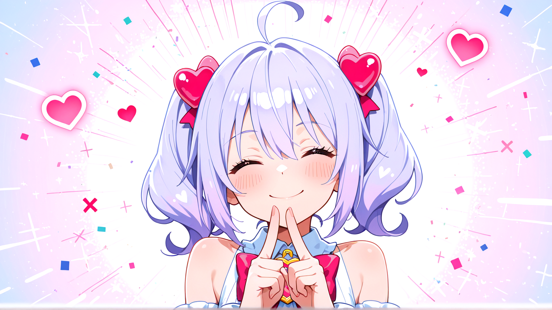 AI generated wallpaper featuring girl, anime, character, hearts, confetti