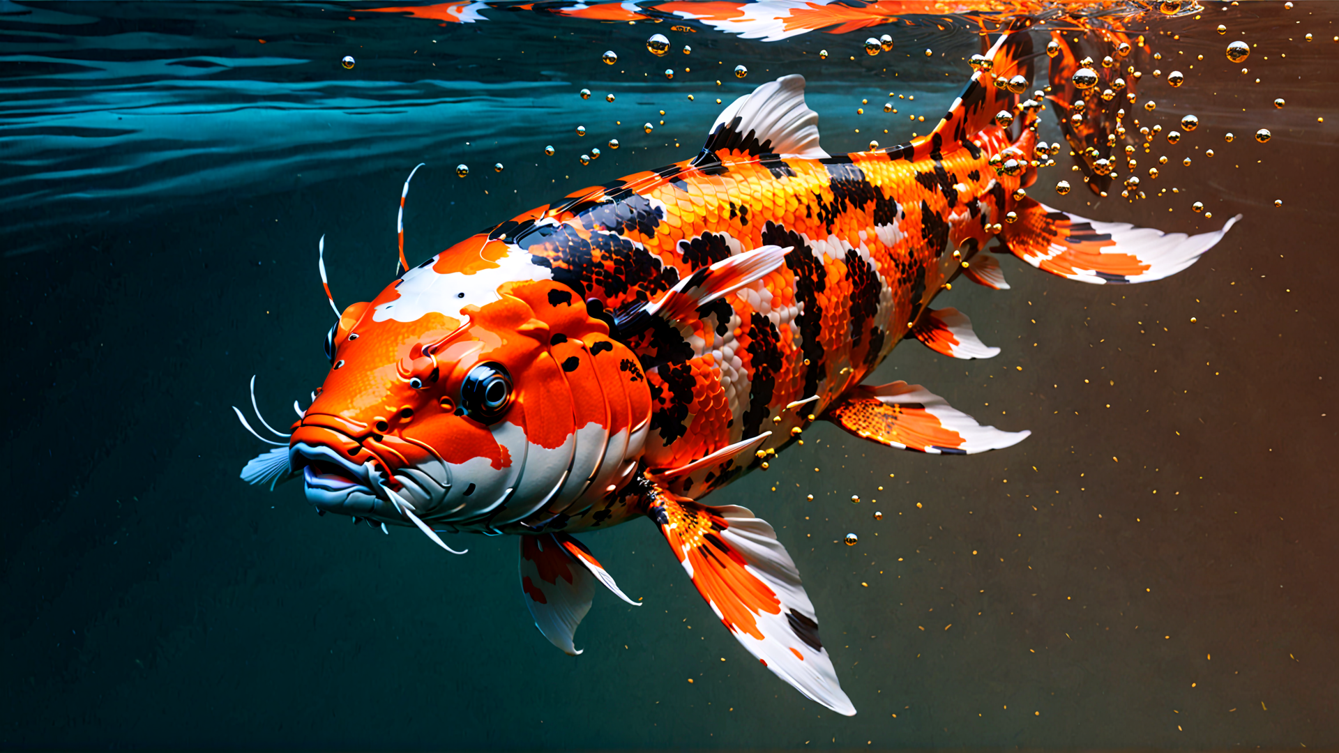 AI generated wallpaper featuring koi, fish, water, bubbles