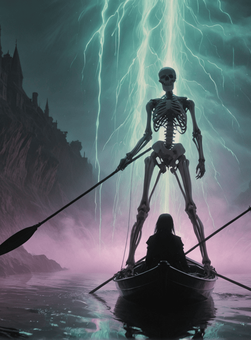 skeleton, boat, figure
