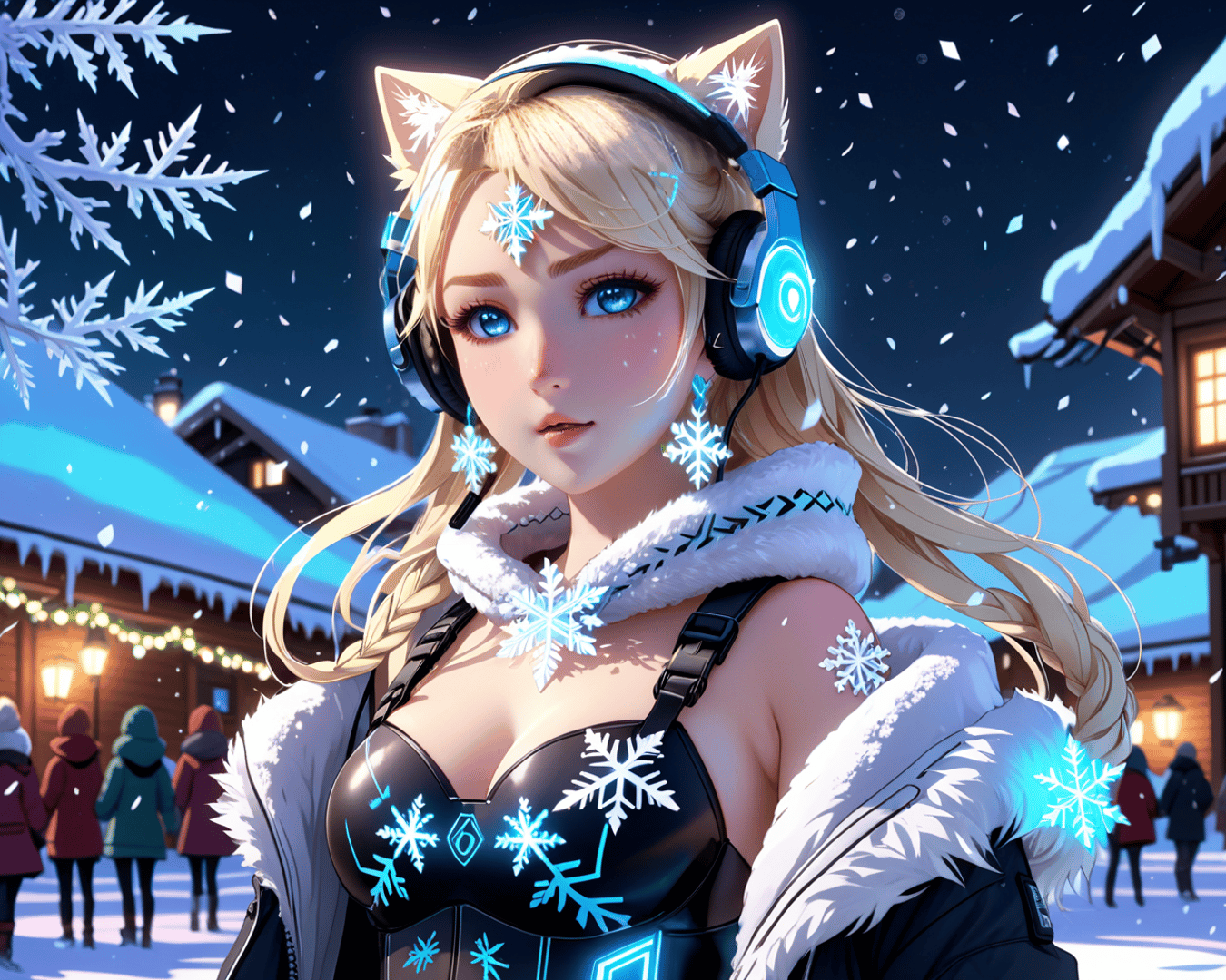 AI generated wallpaper featuring cat girl, winter, snow