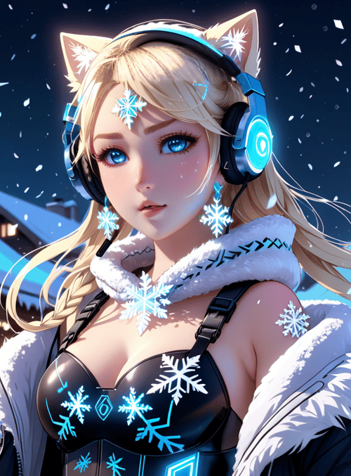 cat girl, winter, snow