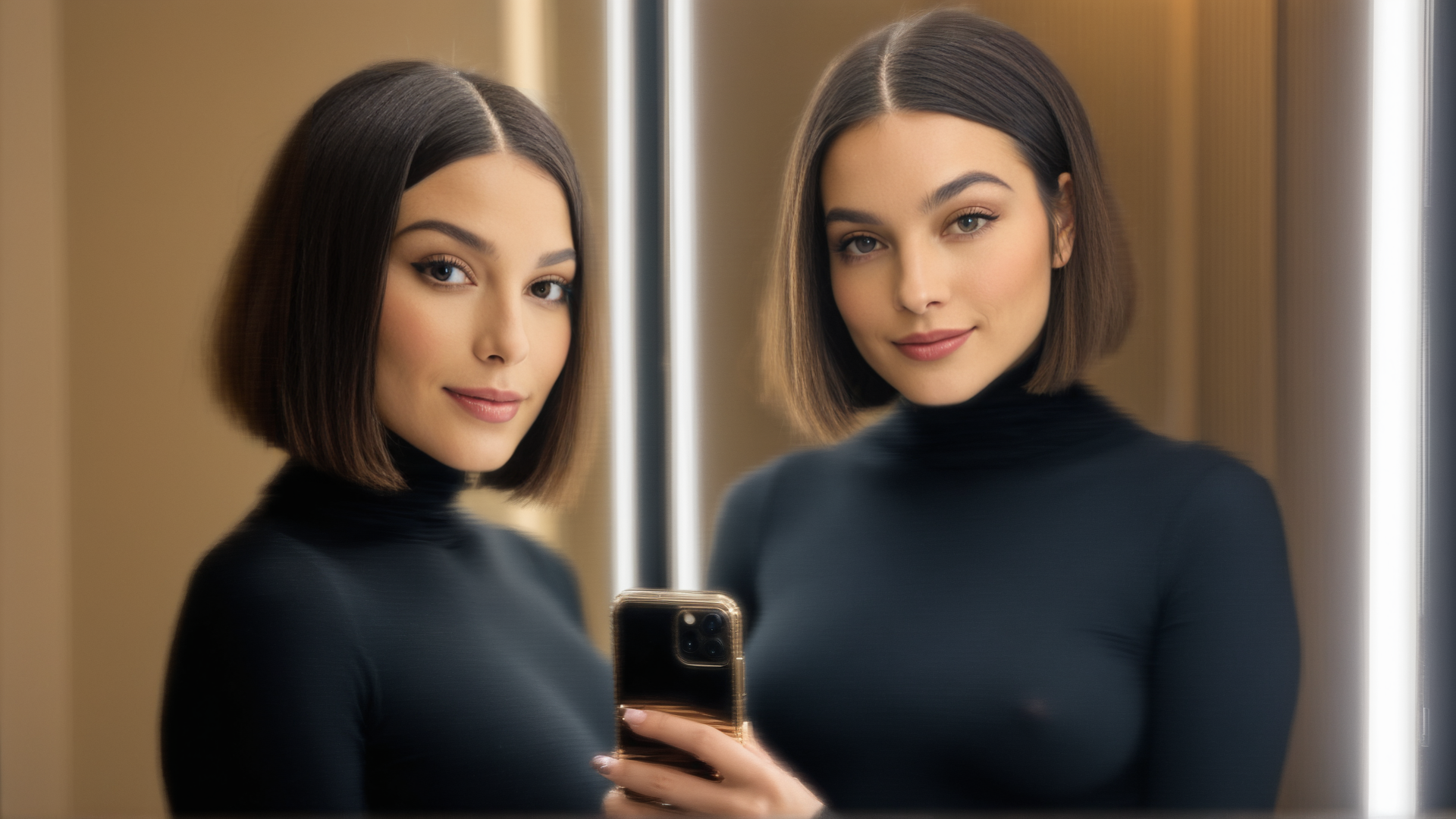 AI generated wallpaper featuring woman, mirror, phone
