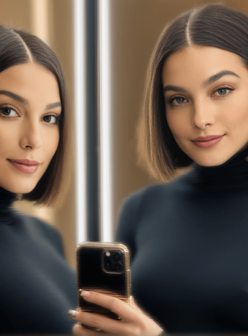 woman, mirror, phone