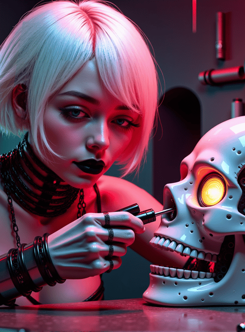 cyborg, robotic skull, mechanical