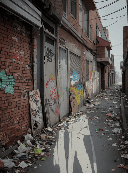 alley, graffiti, trash