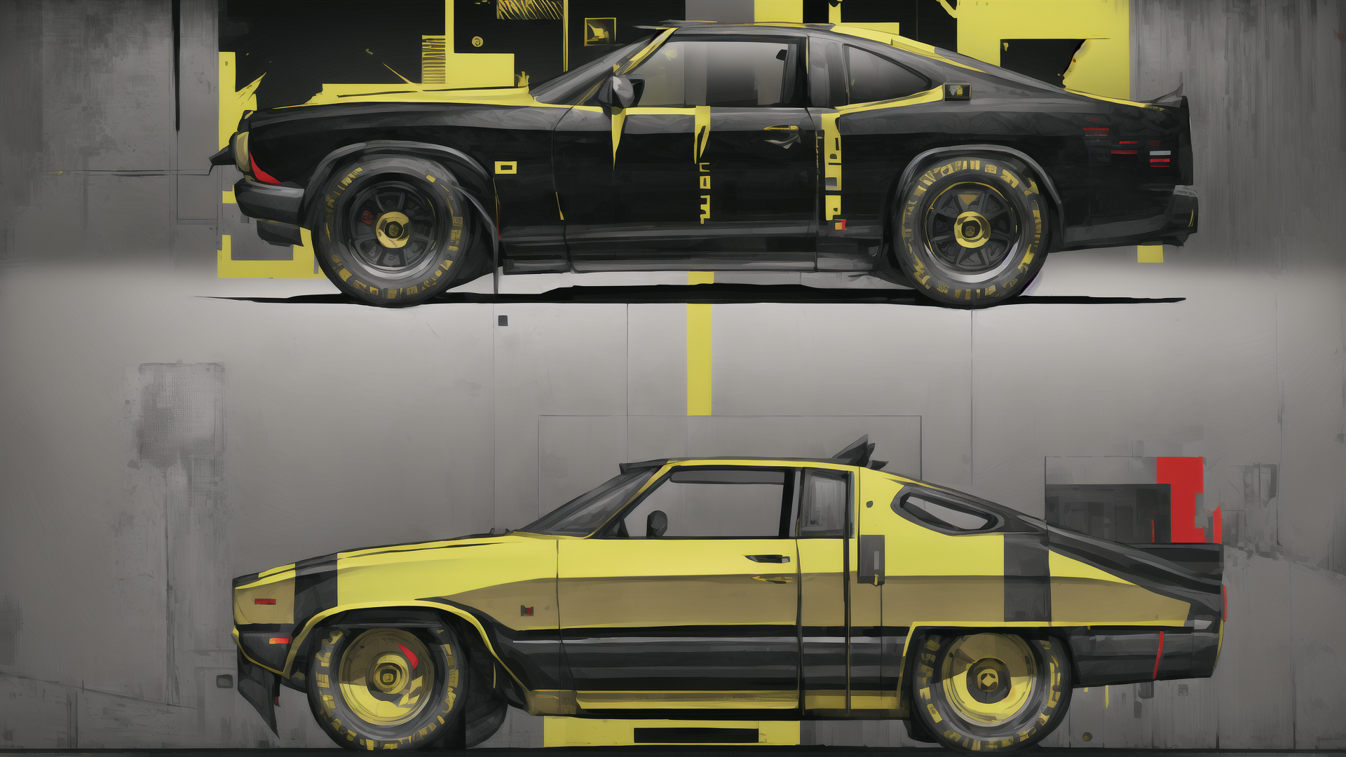 AI generated wallpaper featuring car, vehicle, design, illustration, concept, painting, artwork