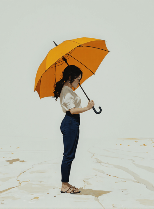 woman, umbrella, leaves