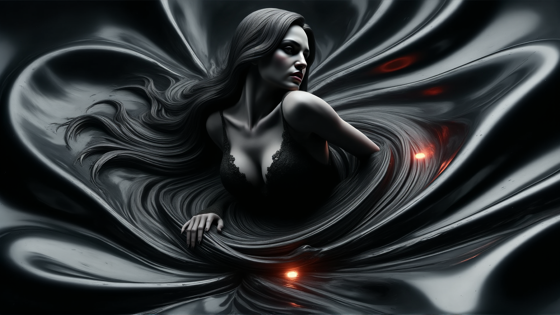 AI generated wallpaper featuring woman, silk, light