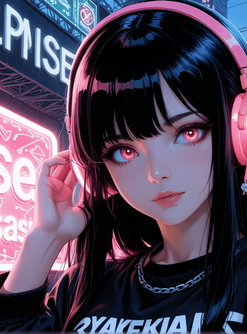 girl, headphones, city