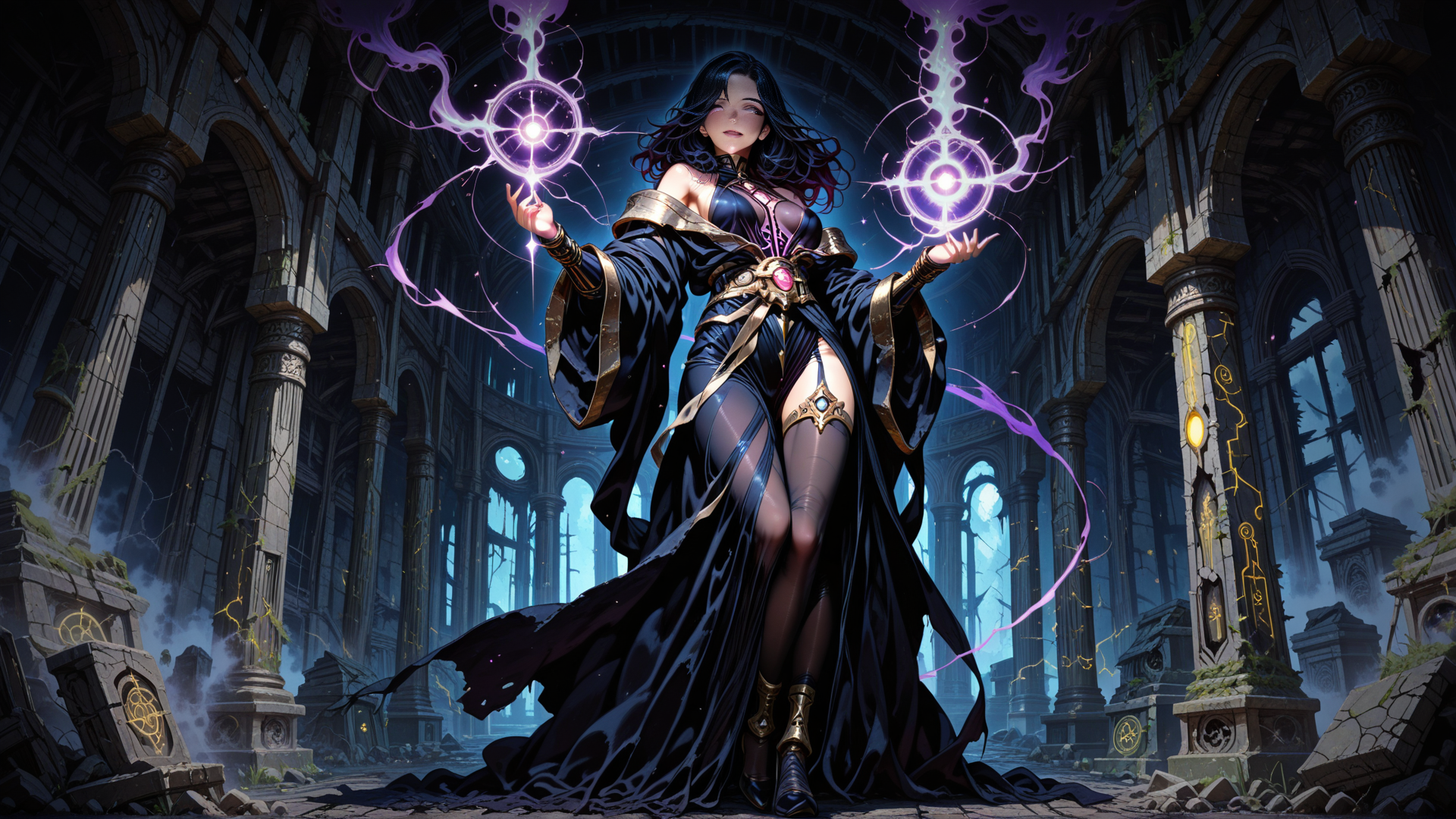 AI generated wallpaper featuring witch, mage, sorceress