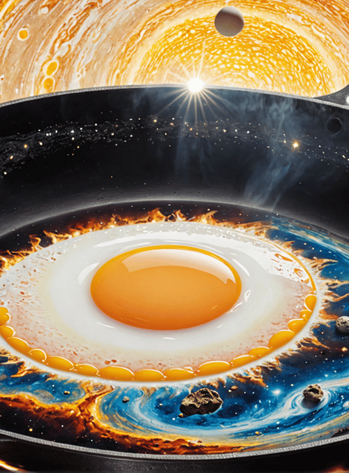 egg, pan, universe