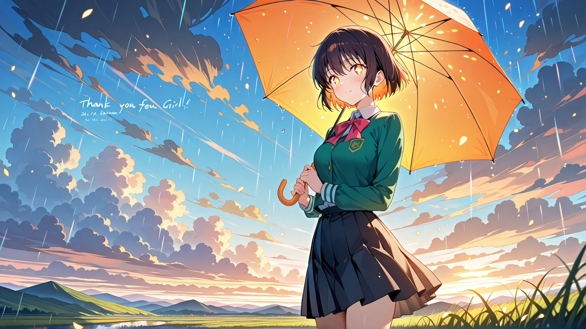 AI generated wallpaper featuring girl, umbrella, school uniform