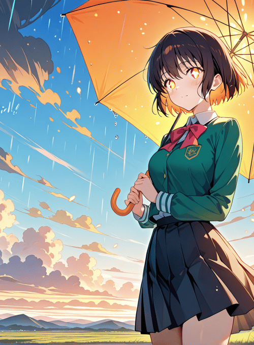 girl, umbrella, school uniform