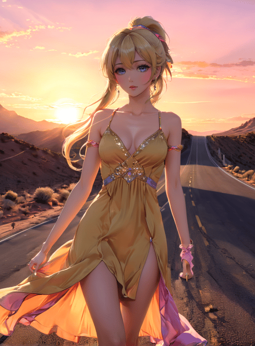 woman, dress, road