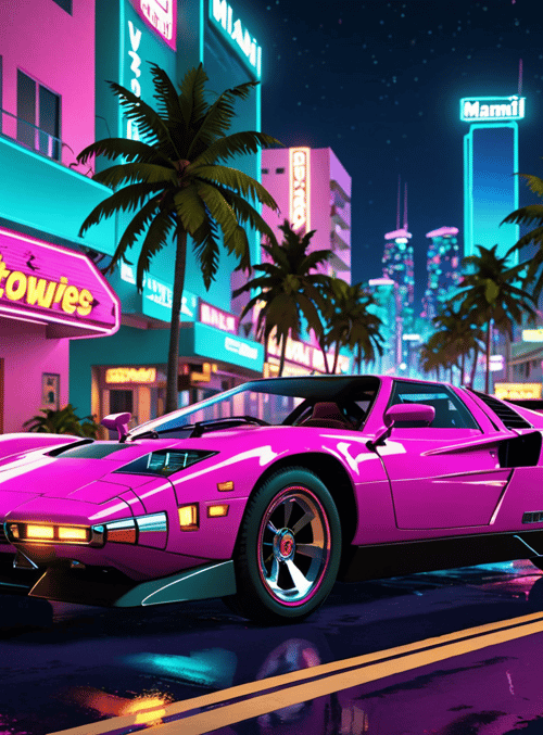 car, city, neon