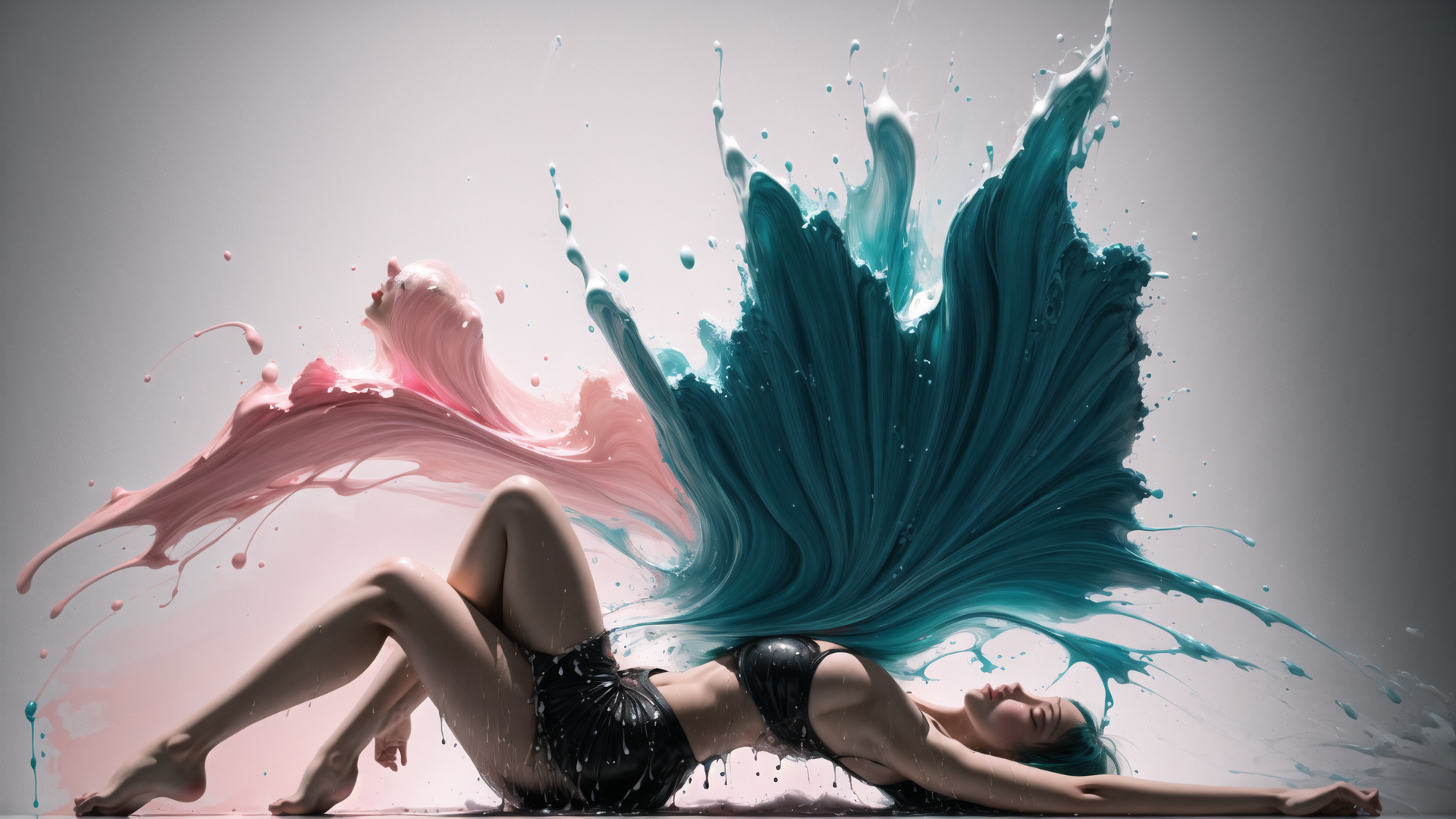 AI generated wallpaper featuring woman, paint, silk